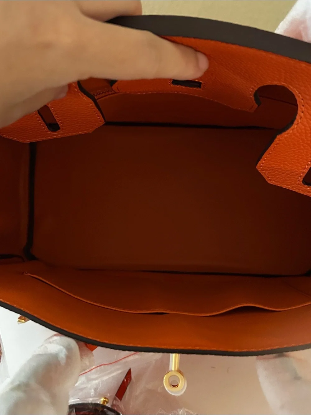 30cm Gold on Orange Top Handle Leather Satchel BK Style